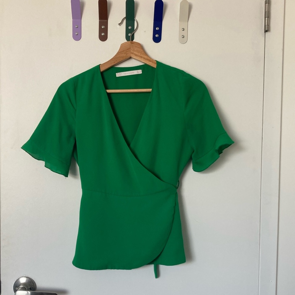 Zara Green Wrap Top XS